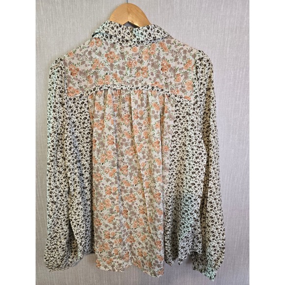 Umgee USA Floral Patchwork Long Sleeve Button Down Shirt Women Oversized XL New - Picture 2 of 11